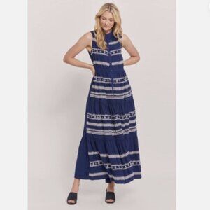 Roller Rabbit Sleeveless Navy Dress Embroidered Tiered Button-Down Size Medium